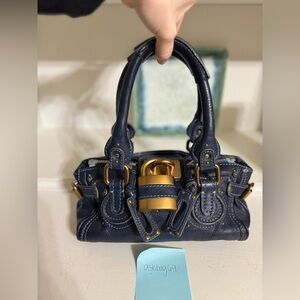 Chloe 2005 Mini Paddington Bag Mini Navy with Gold Lock  Authentic No Key